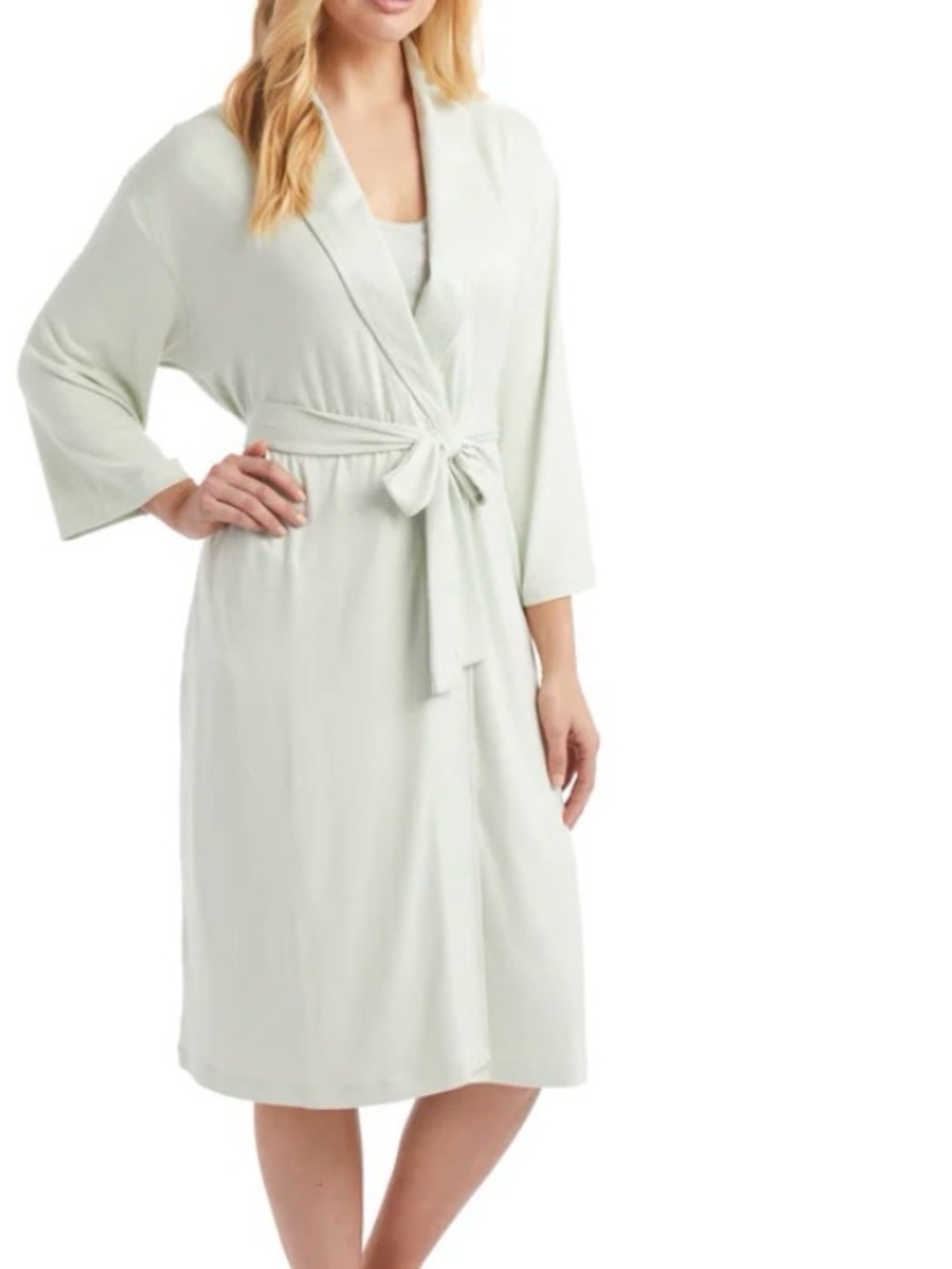 SOFTIES DREAM SHAWL COLLAR ROBE PALE GREEN SO SOFT WRAP ROBE ATTACHED BELT SZ XS